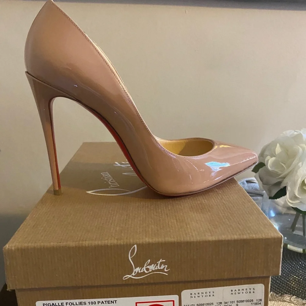 Authentic Louboutin !Pigalle Follies Patent Nude! - Picture 3 of 5